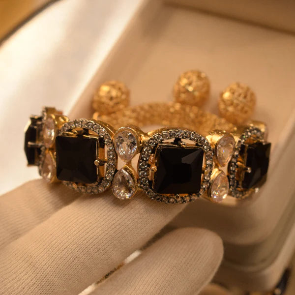 Black Onyx Statement Bracelet | Luxury Gold Bracelet