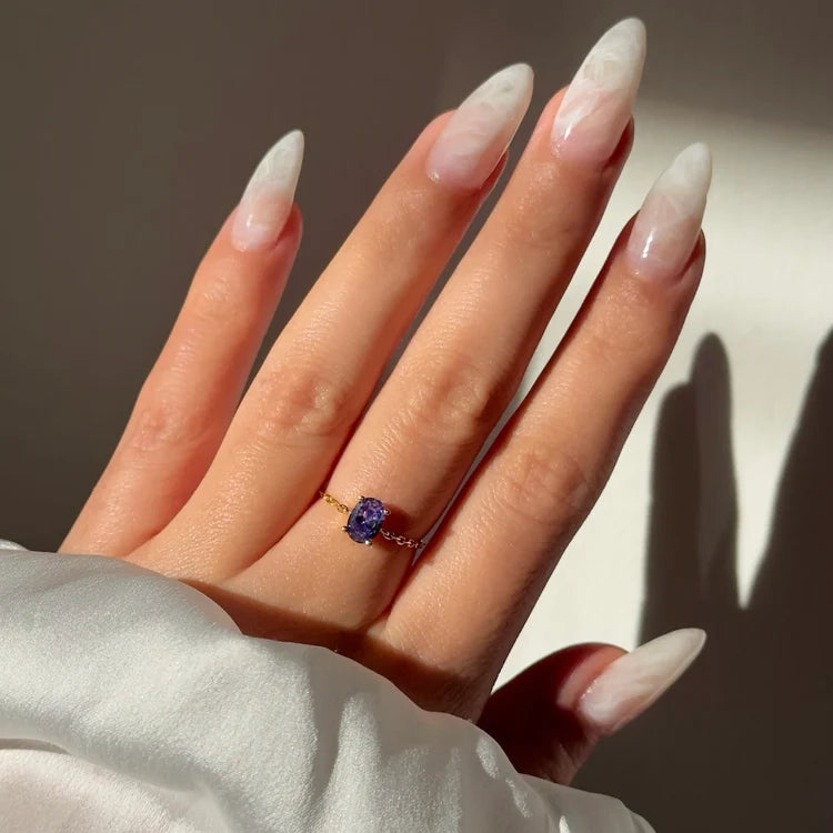 Purple Gemstone Chain Ring | Elegant Adjustable Ring for Women