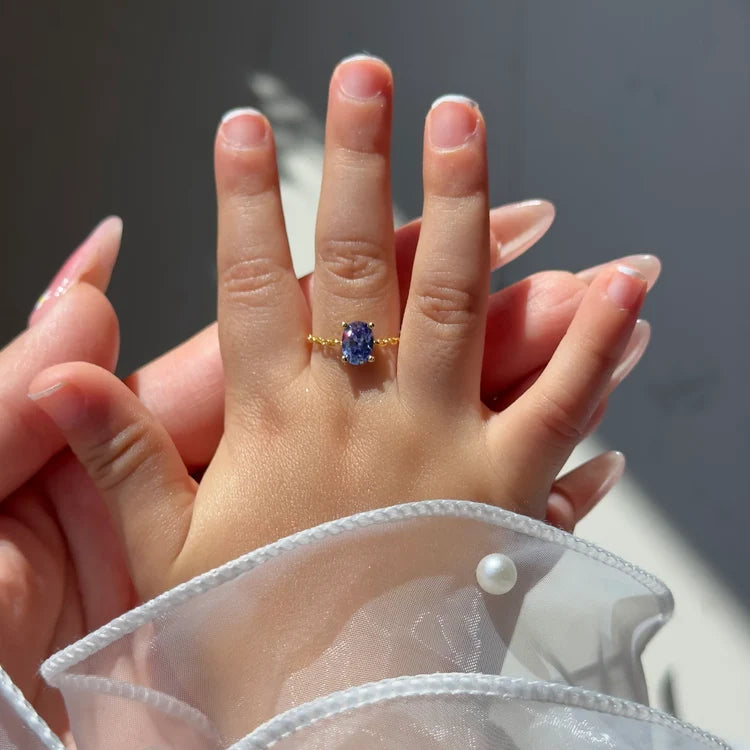 Purple Gemstone Chain Ring | Elegant Adjustable Ring for Women