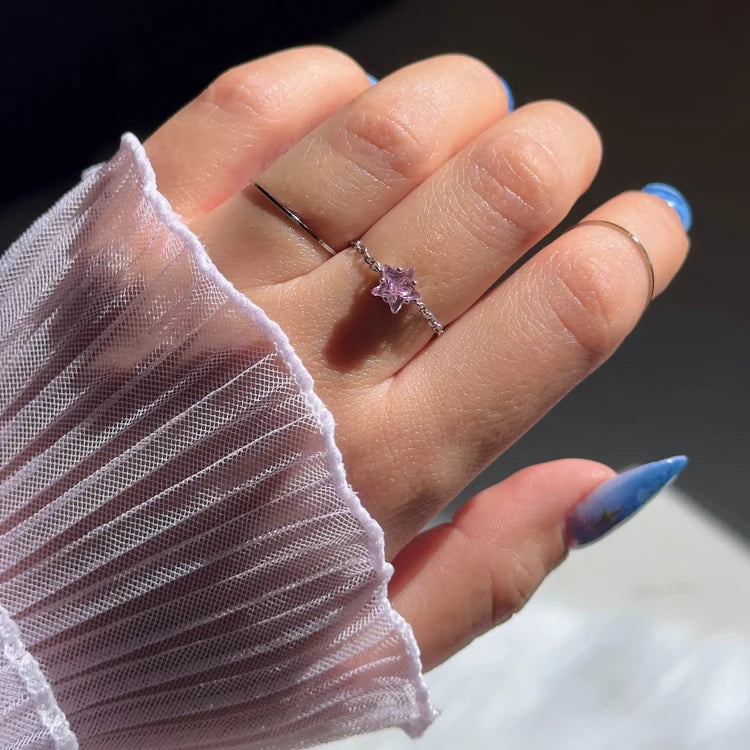 Star Chain Ring | Dainty Crystal Ring for Women