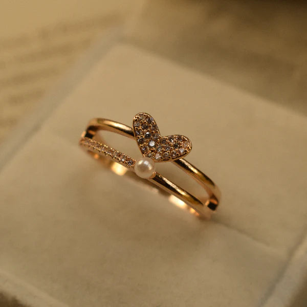 Butterfly Heart Ring | Elegant Pearl Ring for Women