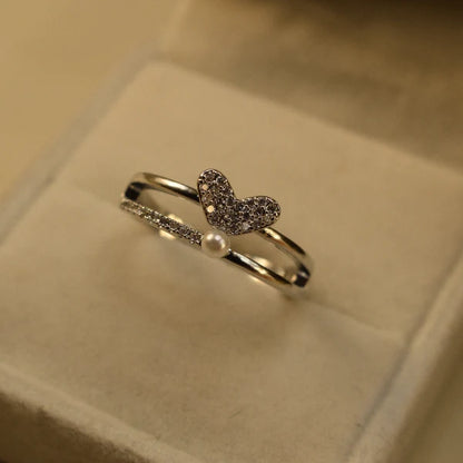 Butterfly Heart Ring | Elegant Pearl Ring for Women