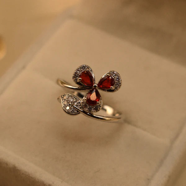 Red Butterfly Flower Ring | Crystal Ring for Women