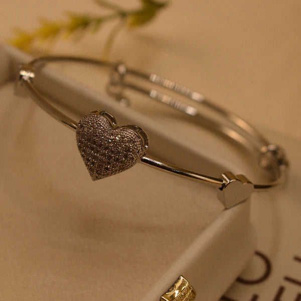 Crystal Heart Bangle Bracelet | Elegant Women&